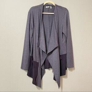 Logo Lori Goldstein Grey Open Front Cardigan Sweater Womens L Waterfall Preppy